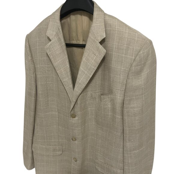 Mens Corneliani Flax Check Virgin Wool Button Jacket Italy Sport Coat Blazer 58R - Picture 2 of 6